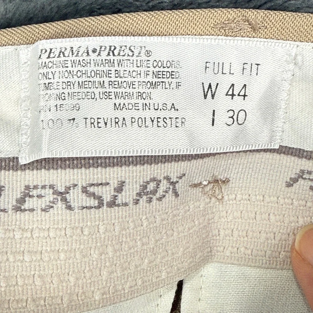 Perma-Prest Flexslax Trousers Men 44x30‎ Tan Full Fit Vintage Slacks